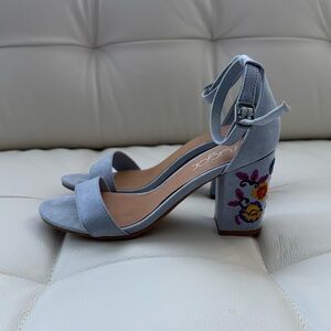 Embroidered Blue Ankle Strap Sandals